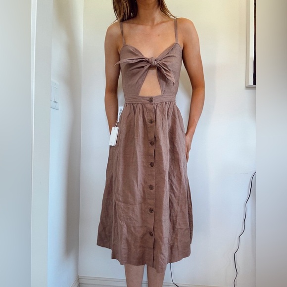 NWT- Aritzia brown Wilfred Adelina Linen Brown Dress- Size 4 - Picture 1 of 4